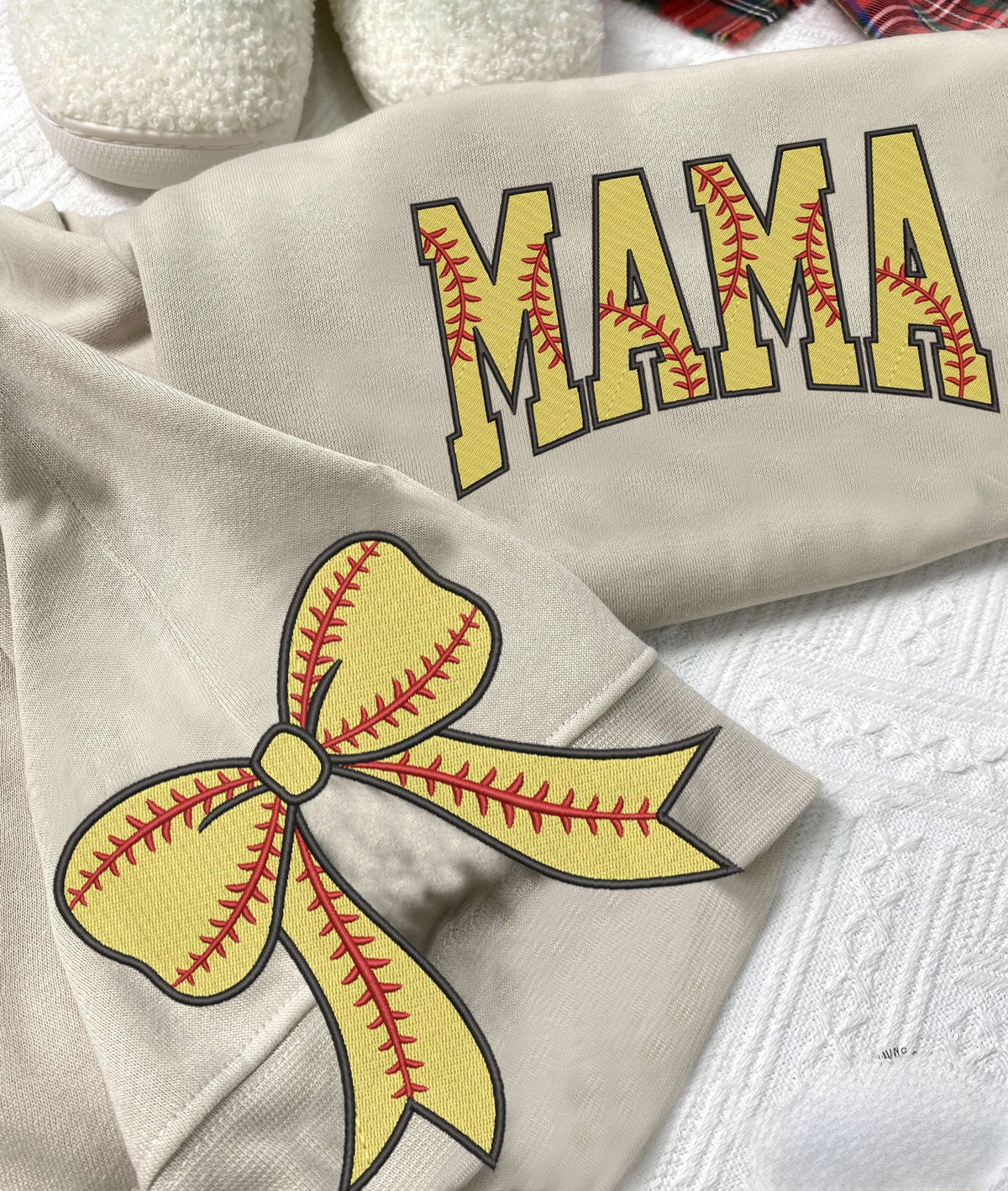 Embroidered Softball Mama Side Bow Sweatshirt, Mother's Day Shirt, Gift For Softball Lover Mom, Softball Season Shirt, Softball Mom Shirt