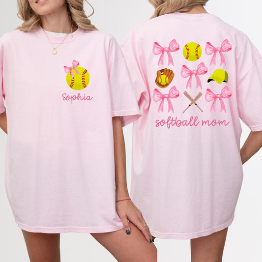 Custom Softball Mom Shirt, Coquette Softball Tee, Custom Softball Mama Tee, Mothers Day Gift, Game Day Shirt, Cheer Mom Tee