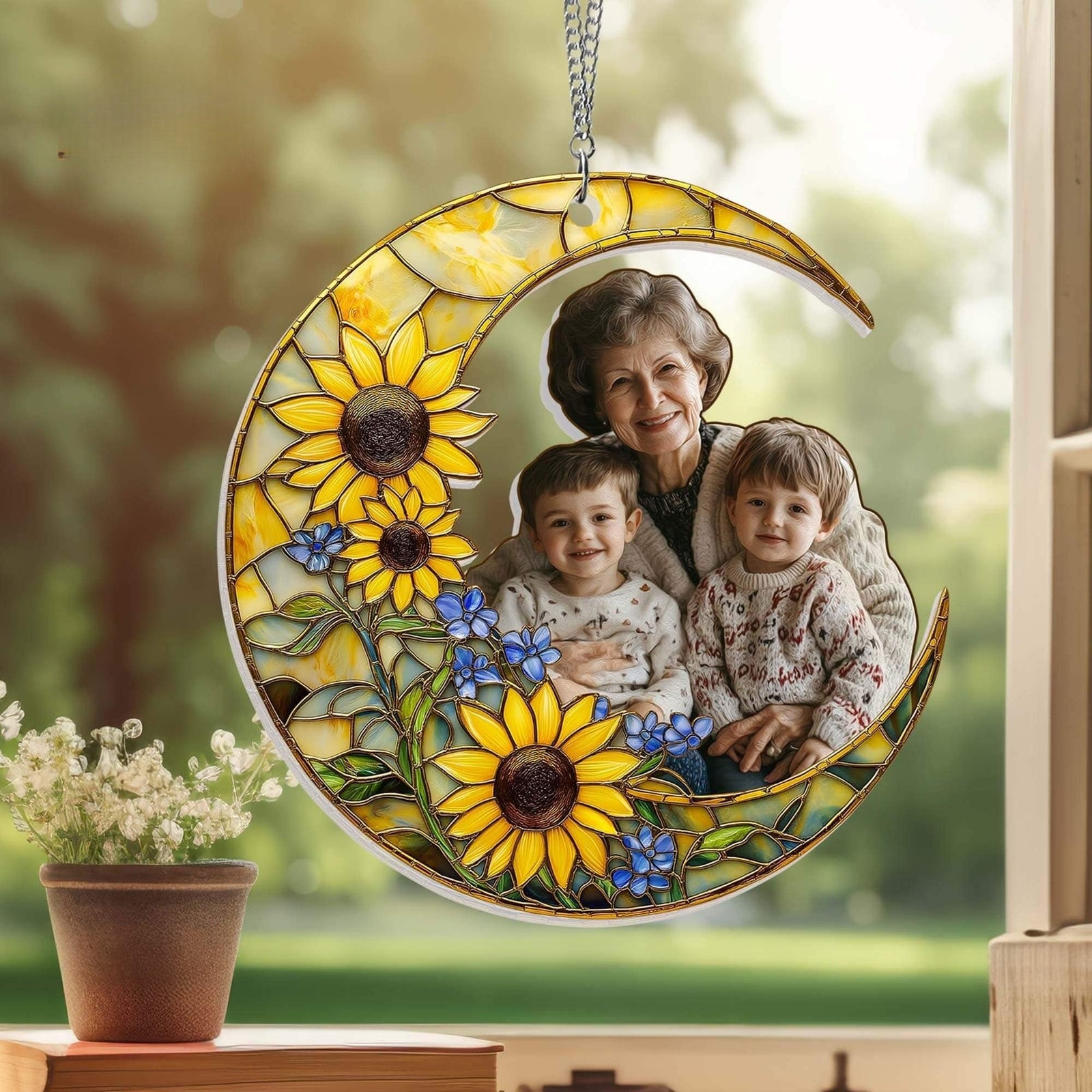 Custom Photo Family Acrylic Window Hanging Ornament, Custom Grandparents& Grandkids Portrait Suncatcher, Gift For Grandma, Nana Gifts, Mom