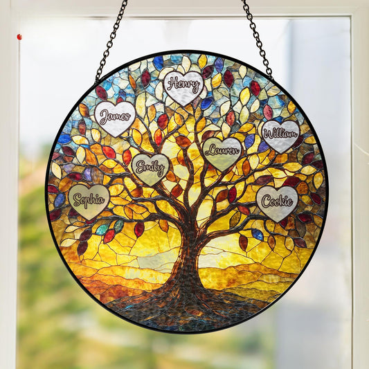 Tree of Life Names Stained Glass Suncatcher, Family Tree Suncatcher, Mother's Day Gift, Custom Suncatcher with Kids Names, Gifts for Mom