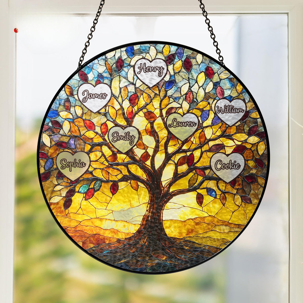 Tree of Life Names Stained Glass Suncatcher, Family Tree Suncatcher, Mother's Day Gift, Custom Suncatcher with Kids Names, Gifts for Mom