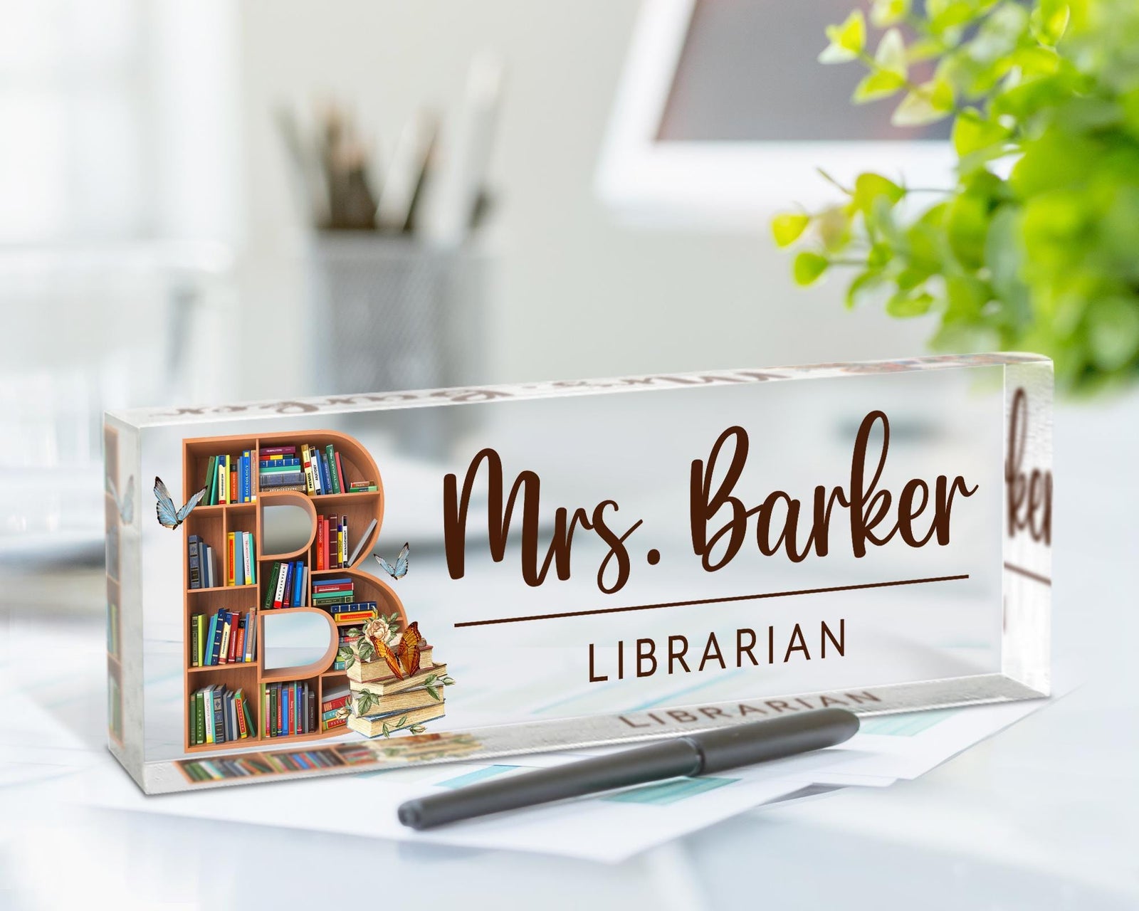 Personalized Teacher Desk Name Plate, School Librarian Gifts, Teacher Appreciation Gifts, Teacher Name Sign, Book Lover Gift, Librarian Gift