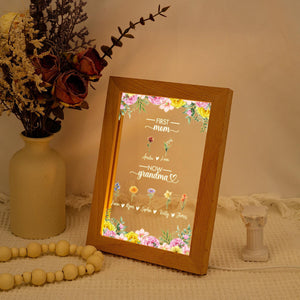 Personalized First Mom Now Grandma Frame Lamp, Birth Month Flowers Gift For Grandma, Mothers Day Gift, Frame Night Light Nana Gift Gigi Gift