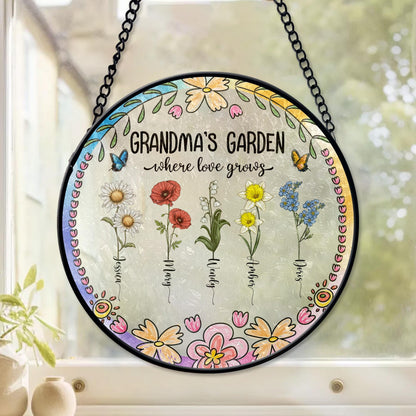 Grandma Gift, Personalized Grandma's Garden Gift For Grandma, Mother's Day Gift For Grandma, Nana Birth Month Flower Stain Glass Suncatcher