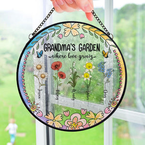 Grandma Gift, Personalized Grandma's Garden Gift For Grandma, Mother's Day Gift For Grandma, Nana Birth Month Flower Stain Glass Suncatcher