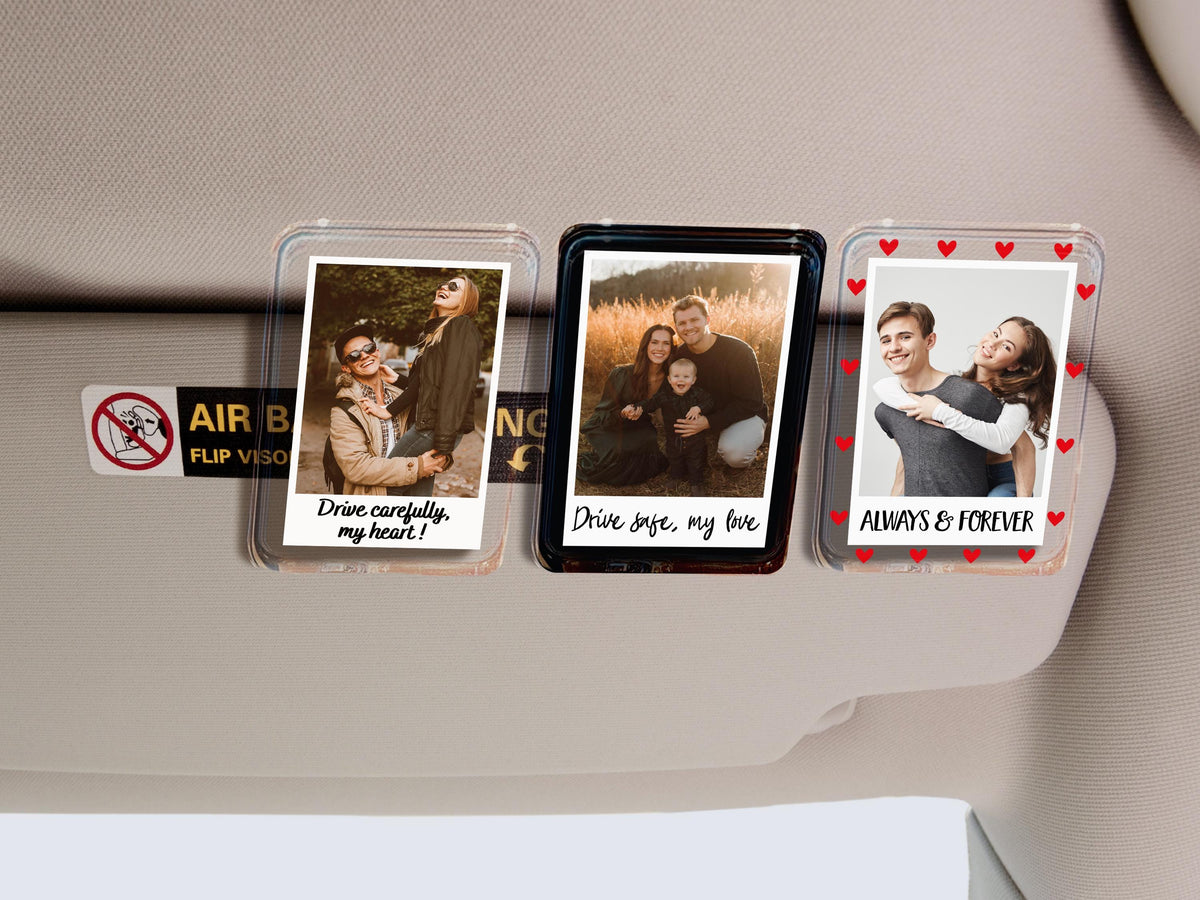 Personalized Sun Visor Picture Clip, Custom Photo Car Visor Clip, Valentine s Day Gift for Boyfriend, Family Portrait Decoration, Drive Safe