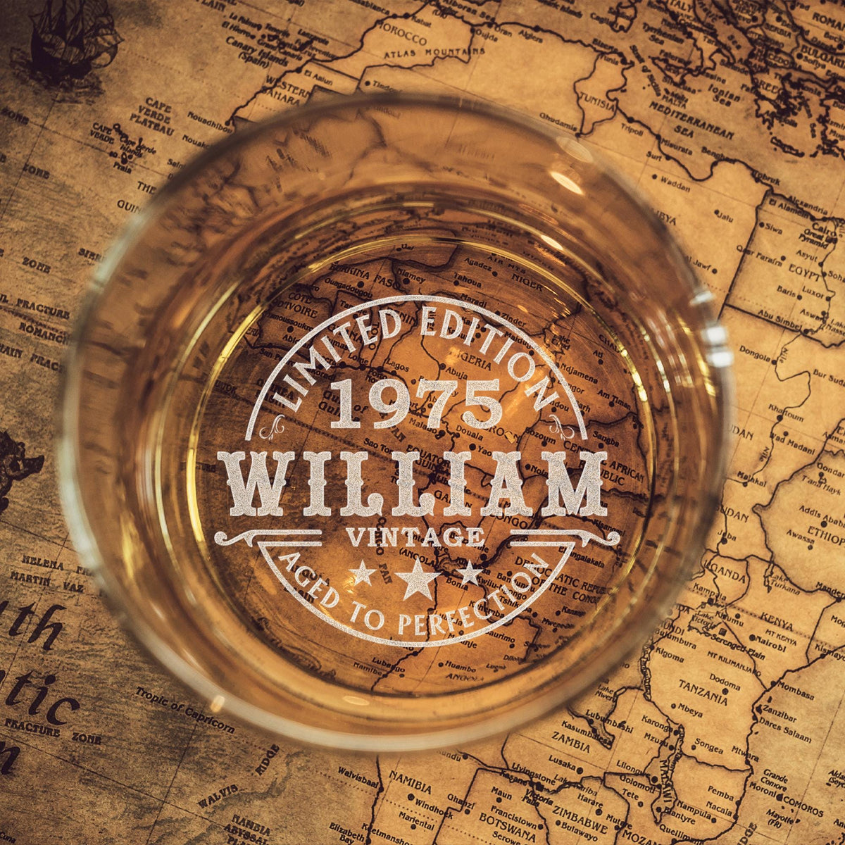 Custom 50th Birthday Whiskey Glass - Personalized Vintage Rock Glass Gifts for Men