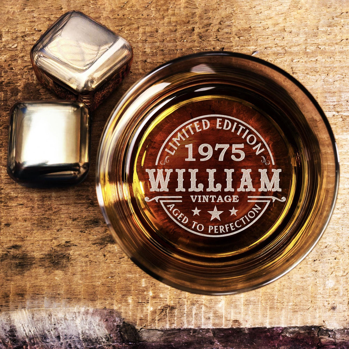 Custom 50th Birthday Whiskey Glass - Personalized Vintage Rock Glass Gifts for Men