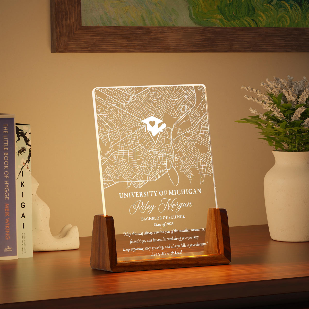 Personalized School Map Graduation Plaque, Custom College Map LED Night Lamp, Unique Gifts for Graduate, Seniors, Highschool