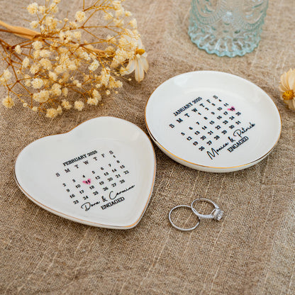 Custom Wedding Calendar Date Jewelry Dish, Wedding Ring Dish, Engagement Trinket Dish, Married Keepsake Gift for Couples,Newlywed Gifts