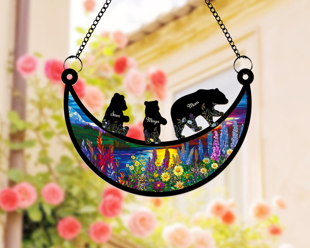 Custom Mama Bear Suncatcher, Custom Bear Family Suncatcher, Gift For Mom, Bear Gifts, Mothers Day Gift, Mom Birthday Gift, Window Hanging