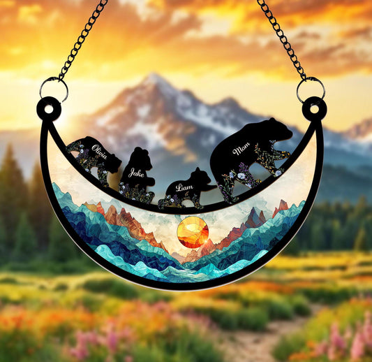 Custom Mama Bear Suncatcher, Custom Bear Family Suncatcher, Gift For Mom, Bear Gifts, Mothers Day Gift, Mom Birthday Gift, Window Hanging