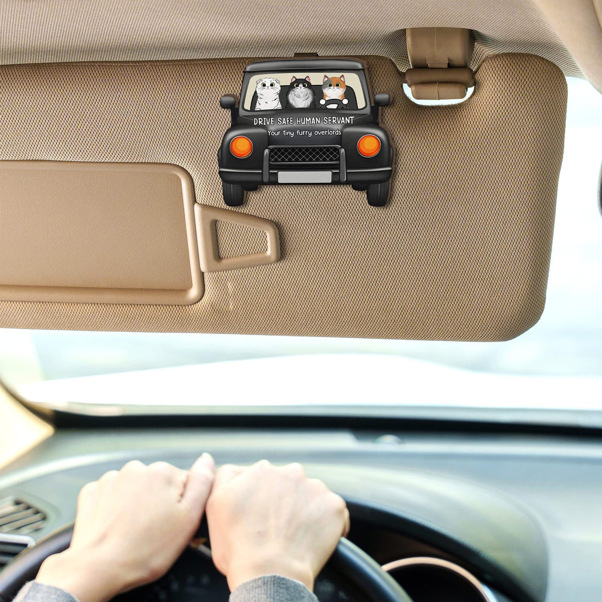 Drive Safe cat Lovers Drive Safe Human Servant Personalized Wooden Car Visor Clip, Pet Lover Gift, Dog Cat LOver, Funny Pet Gift