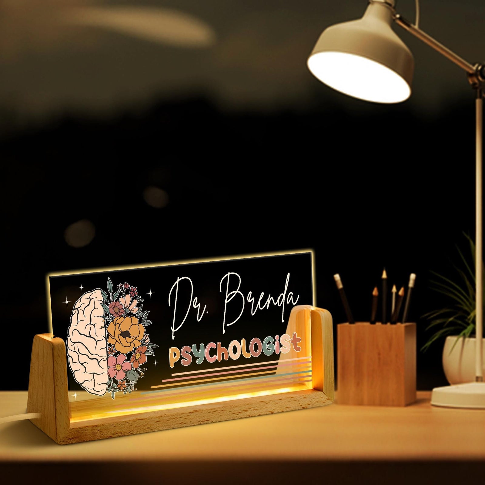 Psychologist Desk Name Plate, Neurologist Desk Sign, Psychology Student Graduation Gift, 3D Brain Desk Decor, Custom Gift for Neurologist