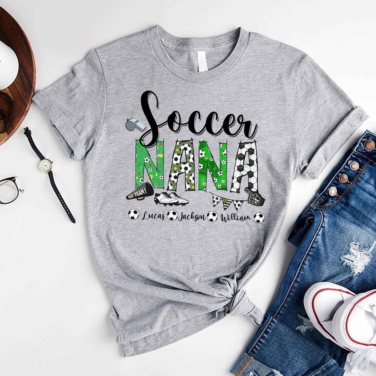 Personalized Soccer Grandma T-Shirt, Soccer Mom Shirt, Soccer Nana Shirts, Custom Kid's Name Sweatshirt, Sport Gift for Grandma, Mom, Gigi