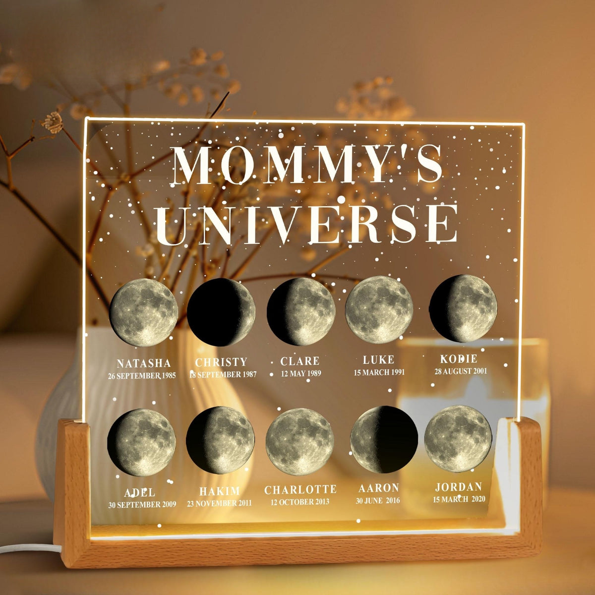 Personalized Moon Phase by Date Gift, Personalised Mom Moon Phase Lamp, Custom Night light Moon Phase,Mother s Day Gift,Father's Day Gift
