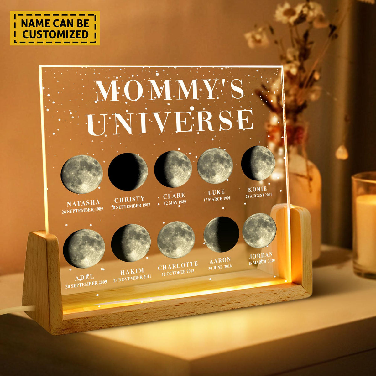 Personalized Moon Phase by Date Gift, Personalised Mom Moon Phase Lamp, Custom Night light Moon Phase,Mother s Day Gift,Father's Day Gift