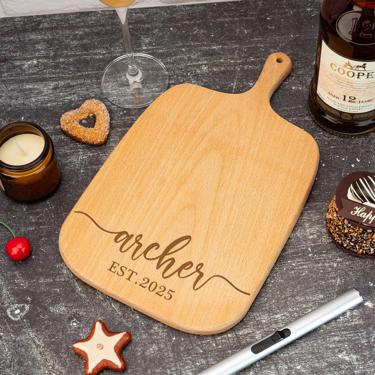 Custom Cutting Board, Personalized Engraved Wood Board, Charcuterie Board with Handle, Custom Gift for Wedding, Housewarming, Valentines