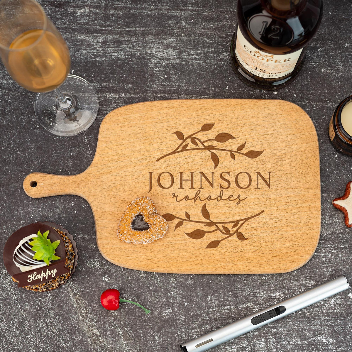 Custom Cutting Board, Personalized Engraved Wood Board, Charcuterie Board with Handle, Custom Gift for Wedding, Housewarming, Valentines