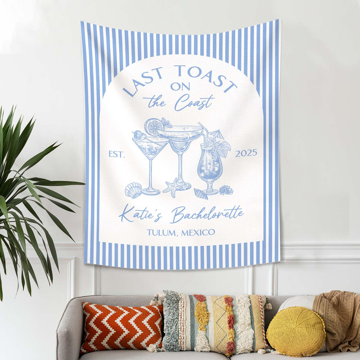 Custom Beach Bachelorette Tapestry, Bachelorette Party Backdrop, Coastal Bachelorette Party Banner, Toast on the Coast Photo Backdrop