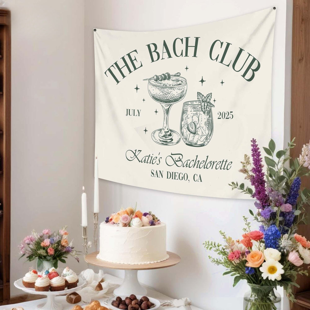 Custom Bachelorette Party Tapestry, Beach Bachelorette Photo Backdrop, Bachelorette Banner, Coastal Bachelorette Party Decor, The Bach Club