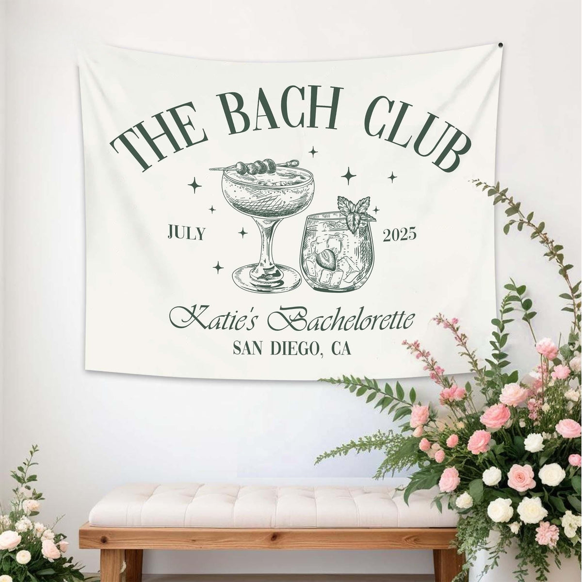 Custom Bachelorette Party Tapestry, Beach Bachelorette Photo Backdrop, Bachelorette Banner, Coastal Bachelorette Party Decor, The Bach Club