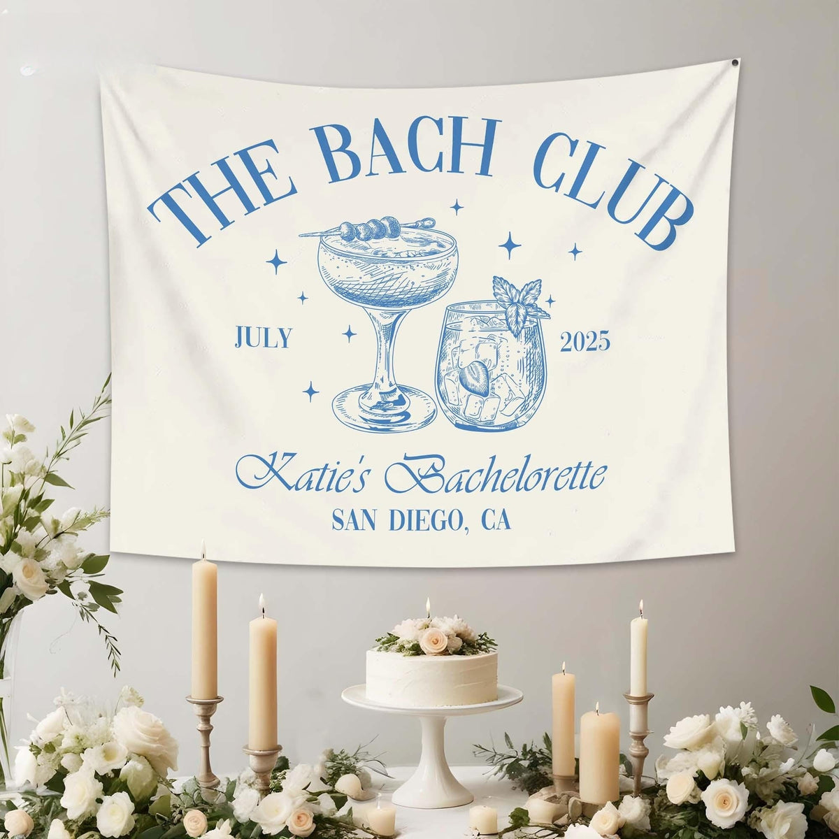 Custom Bachelorette Party Tapestry, Beach Bachelorette Photo Backdrop, Bachelorette Banner, Coastal Bachelorette Party Decor, The Bach Club