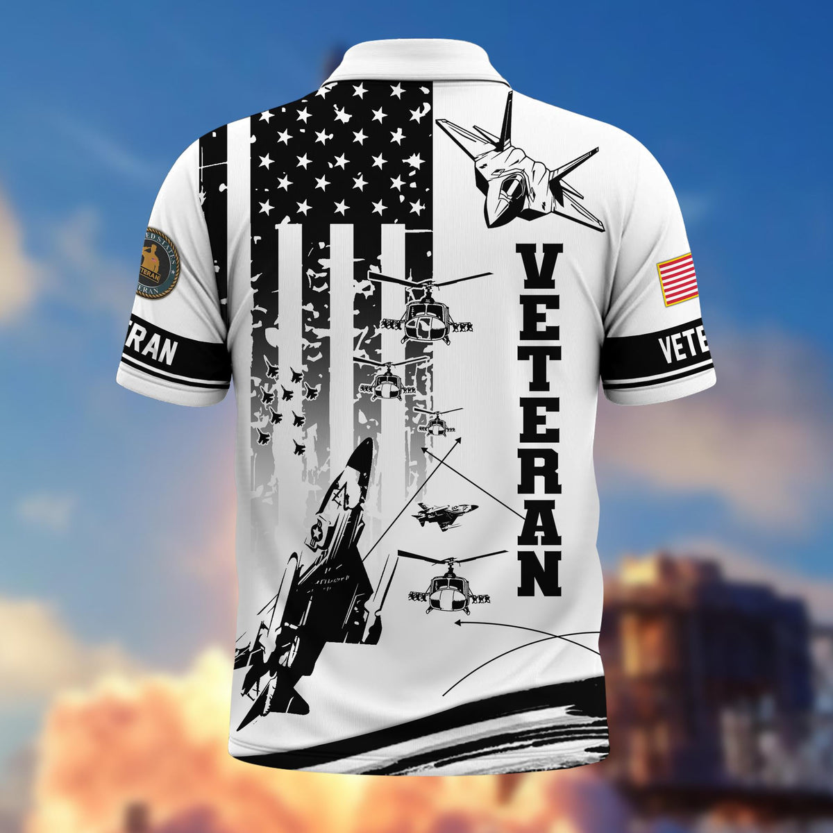 All Over Printed Veteran Polo Military Polo, Patriotic Golf Polo, American Flag Polo Shirt, Tactical Polo, Veterans Day Gift