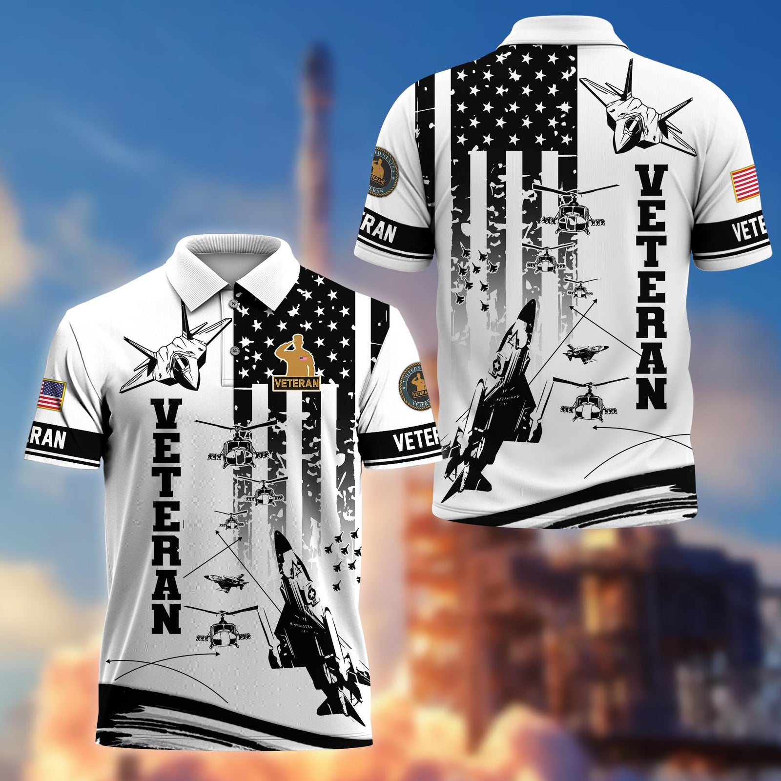 All Over Printed Veteran Polo Military Polo, Patriotic Golf Polo, American Flag Polo Shirt, Tactical Polo, Veterans Day Gift