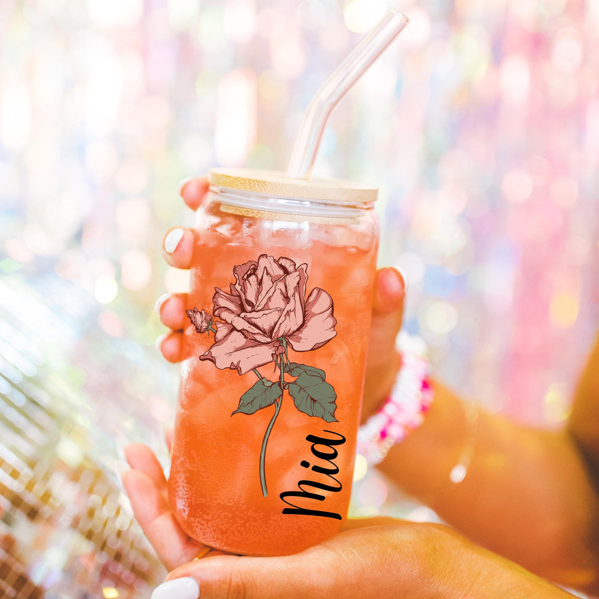 Personalized Iced Coffee Cup, Custom Name Cup, Tumbler Glass with Straw, Bachelorette Gifts, Aesthetic Cups, Party Favors, Cute Fall Cup