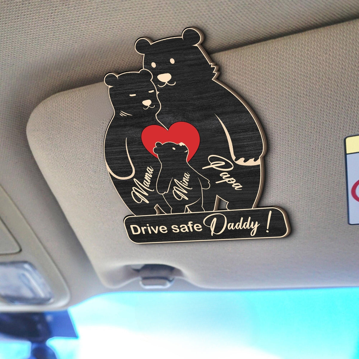 Personalized Wooden Bear Family Puzzle Car Visor Clip, Drive Safe Bear Family Puzzle Car Visor Clip, Family Puzzle Keepsake, Bear Lover Gift