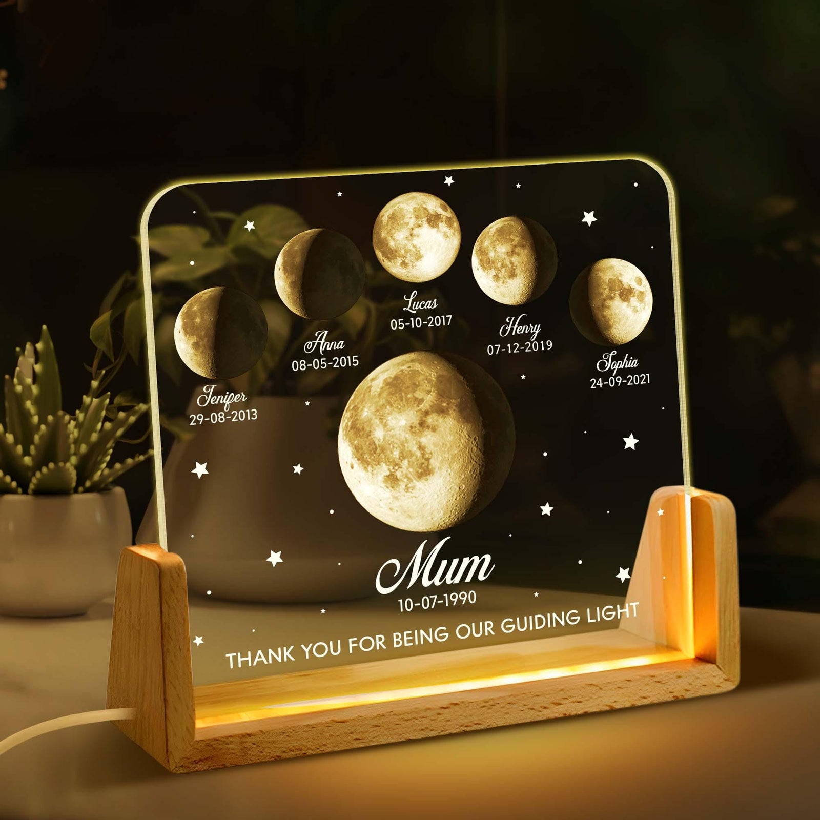 Custom Moons Phase LED Night Light, Personalized Moons Phase with Kids Names, Mother s Day Gifts,Gift for Mama,Custom Night light Moon Phase