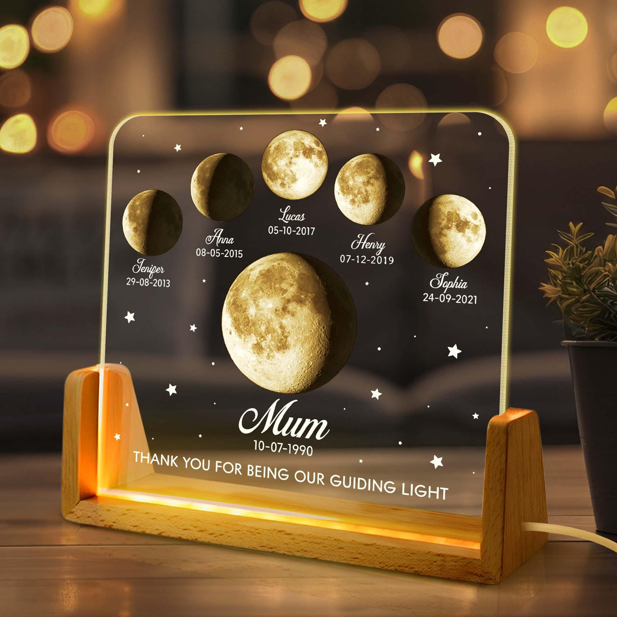 Custom Moons Phase LED Night Light, Personalized Moons Phase with Kids Names, Mother s Day Gifts,Gift for Mama,Custom Night light Moon Phase