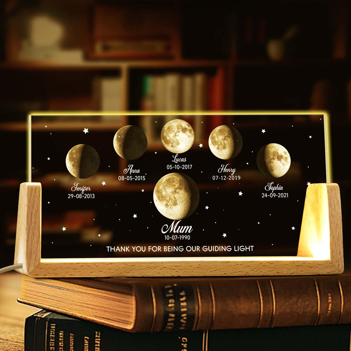 Custom Moons Phase LED Night Light, Personalized Moons Phase with Kids Names, Mother s Day Gifts,Gift for Mama,Custom Night light Moon Phase