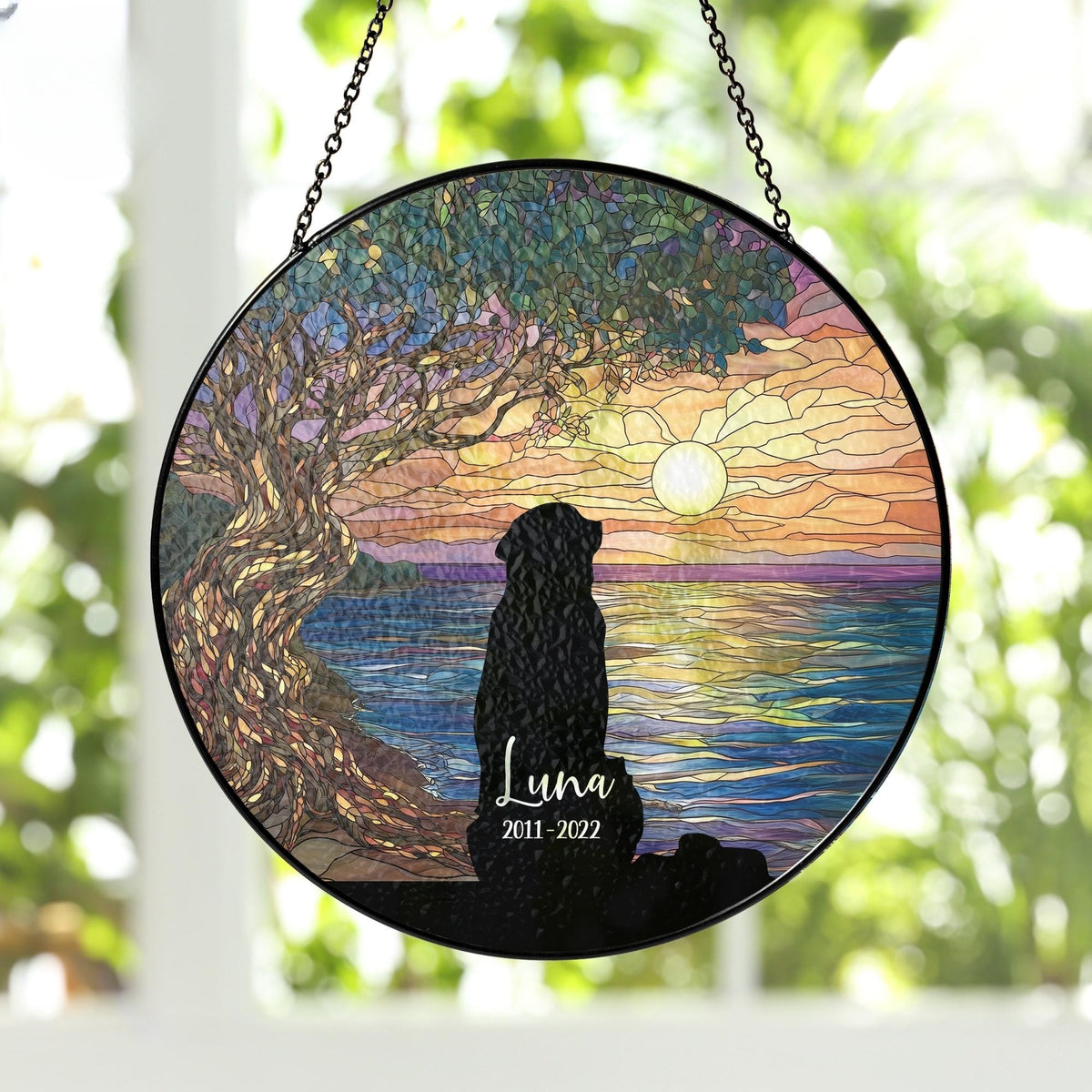 Personalized Dog Memorial Stained Glass Suncatcher,Pet Memorial,Loss of Dog Sympathy Gift,Dog Remembrance Puppy Loss Gift,In Loving Memory
