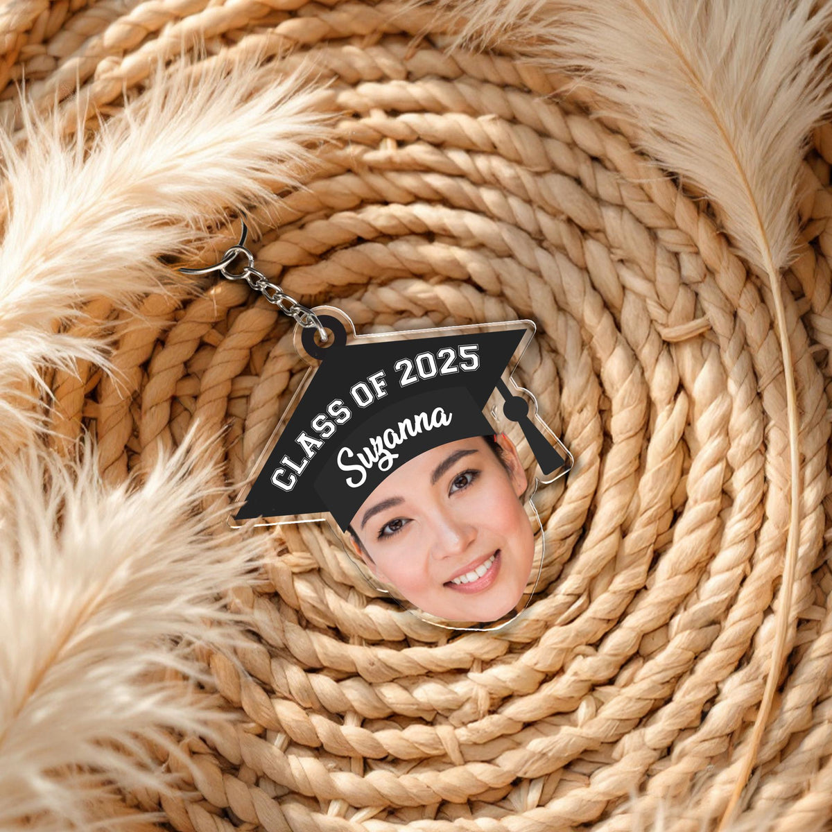 Custom Graduation Face Keychain, Cutout Grad Face Keychain, Class of 2025 Name Keyholder, Cute Graduation Keepsake, Bulk Graduate Gifts