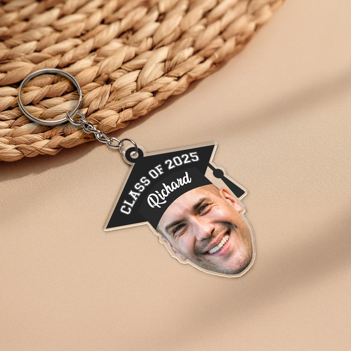 Custom Graduation Face Keychain, Cutout Grad Face Keychain, Class of 2025 Name Keyholder, Cute Graduation Keepsake, Bulk Graduate Gifts
