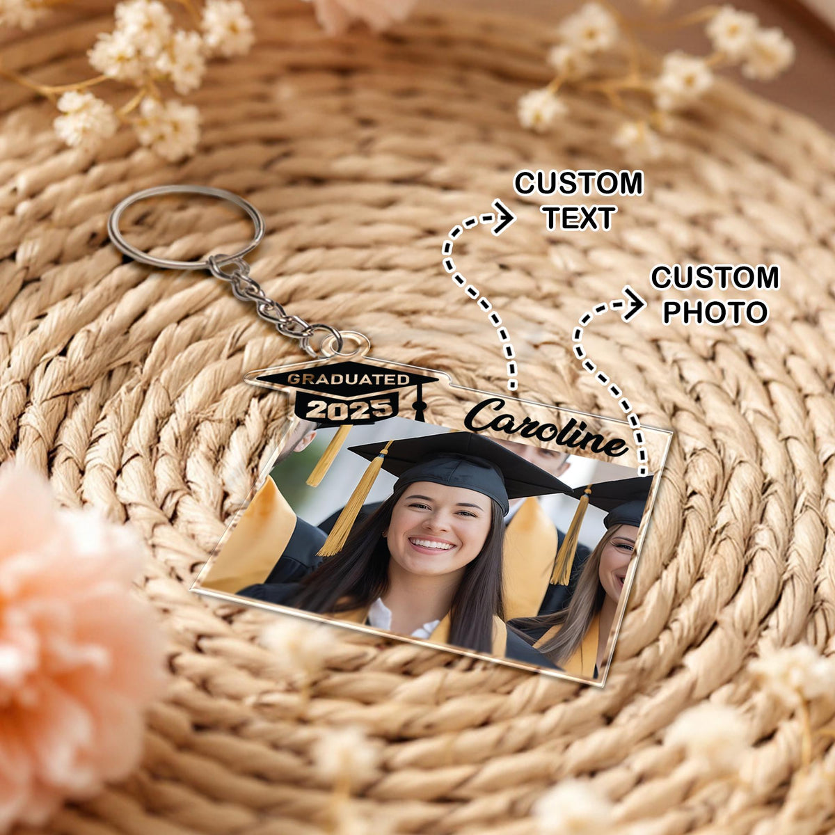 Acrylic Grad Photo Keychain, Graduate 2025 Key Holder, Custom Picture Keepsake, Proud Family Graduate Gift, Graduation Keepsake for Class