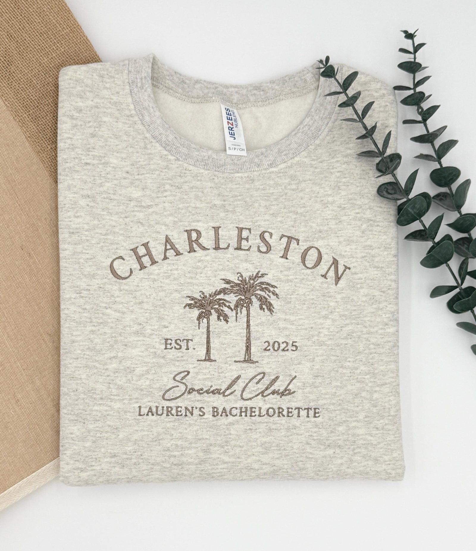 Custom Embroidered Bachelorette Sweatshirt | Personalized Bridal Party Hoodies | Girls Trip Crewneck | Charleston Bach | Luxury Gift for Her