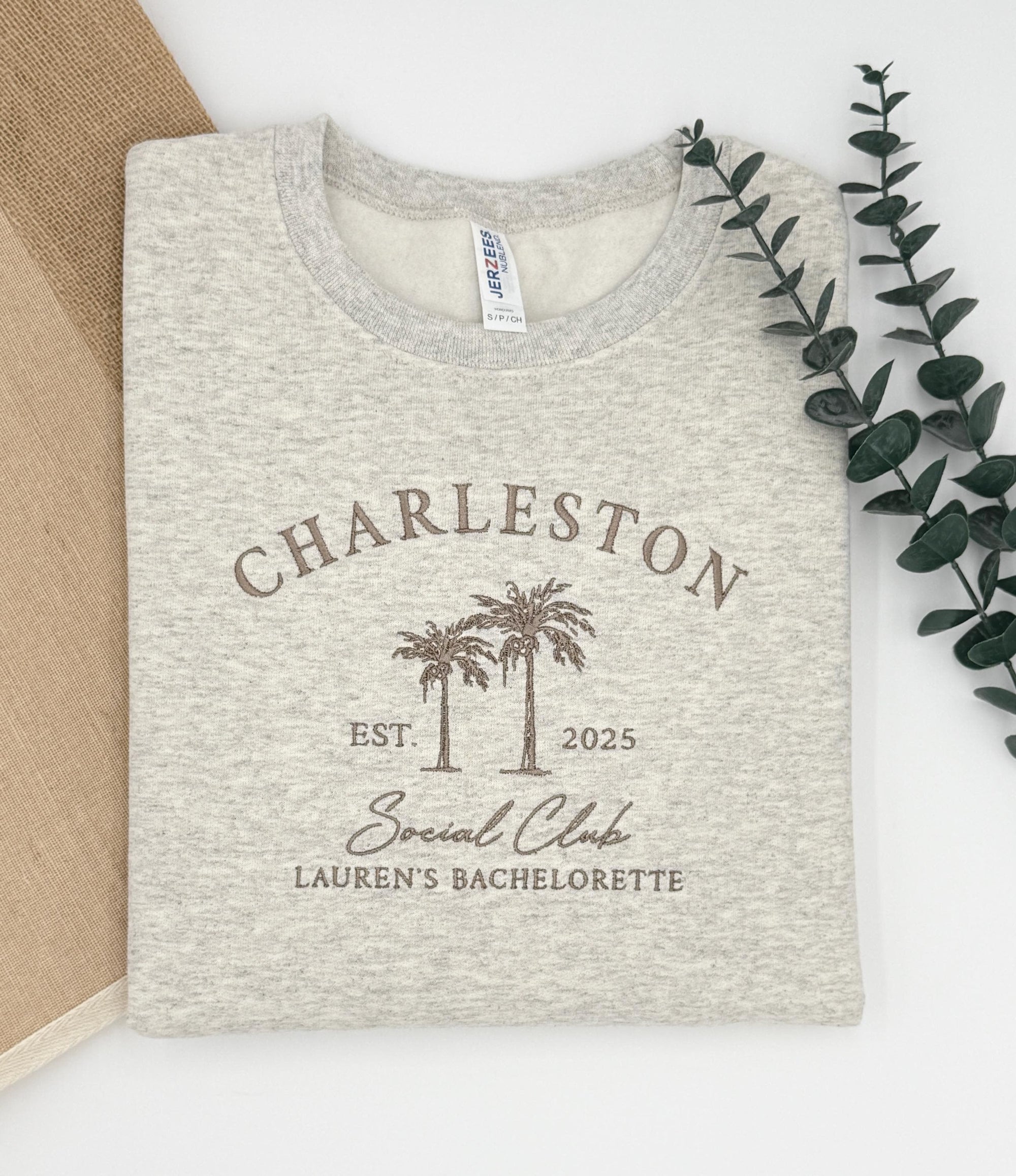 Custom Embroidered Bachelorette Sweatshirt | Personalized Bridal Party Hoodies | Girls Trip Crewneck | Charleston Bach | Luxury Gift for Her