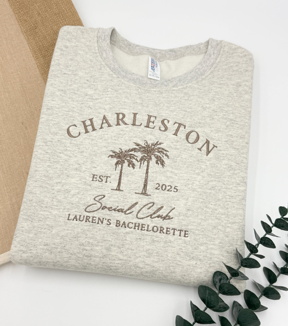 Custom Embroidered Bachelorette Sweatshirt | Personalized Bridal Party Hoodies | Girls Trip Crewneck | Charleston Bach | Luxury Gift for Her