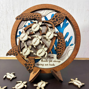 Personalized Wooden Sea Turtle Mom Gift Custom Family Name Sign Mother's Day or Birthday Keepsake