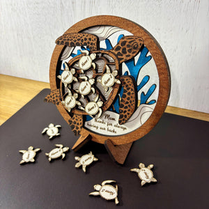 Personalized Wooden Sea Turtle Mom Gift Custom Family Name Sign Mother's Day or Birthday Keepsake