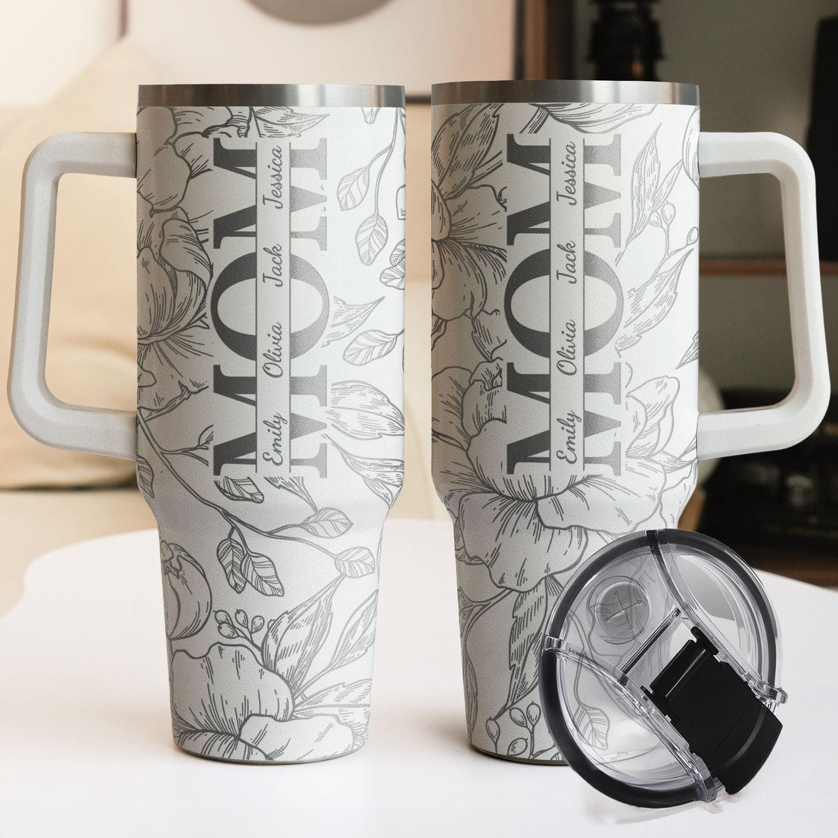 Custom Kids' Names - Personalized 40oz Tumbler, Floral Mom Tumbler, Custom Name Gift, Mother's Day Gift, Gift For Mom Mama Grandma From Kids