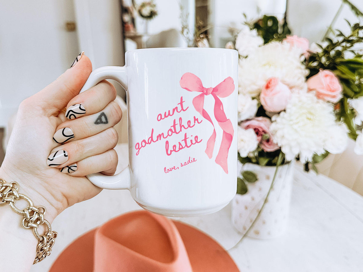 Godmother Proposal Mug Gift Aunt Godmother Bestie Bow Ceramic Mug Gift from Goddaughter Baptism Godmom Gift from Godson Godparent Birthday