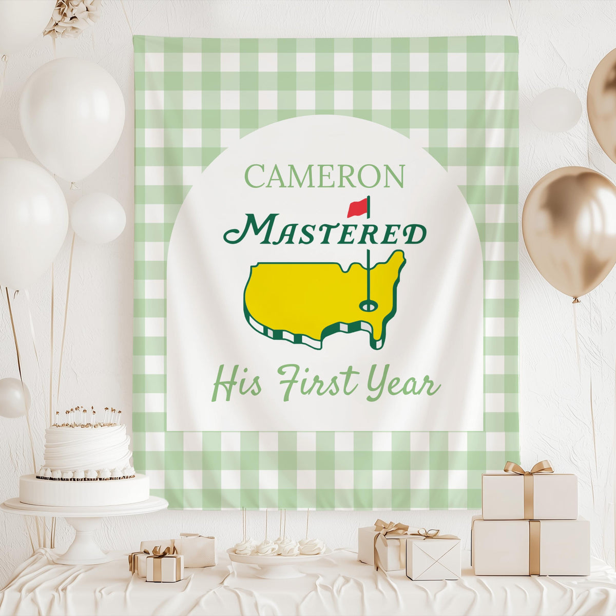 Masters 1st Birthday Party Decor, Masters Birthday Banner, Golf 1st Birthday Backdrop, Mastered First Birthday Banner, Personalized 1st Sign