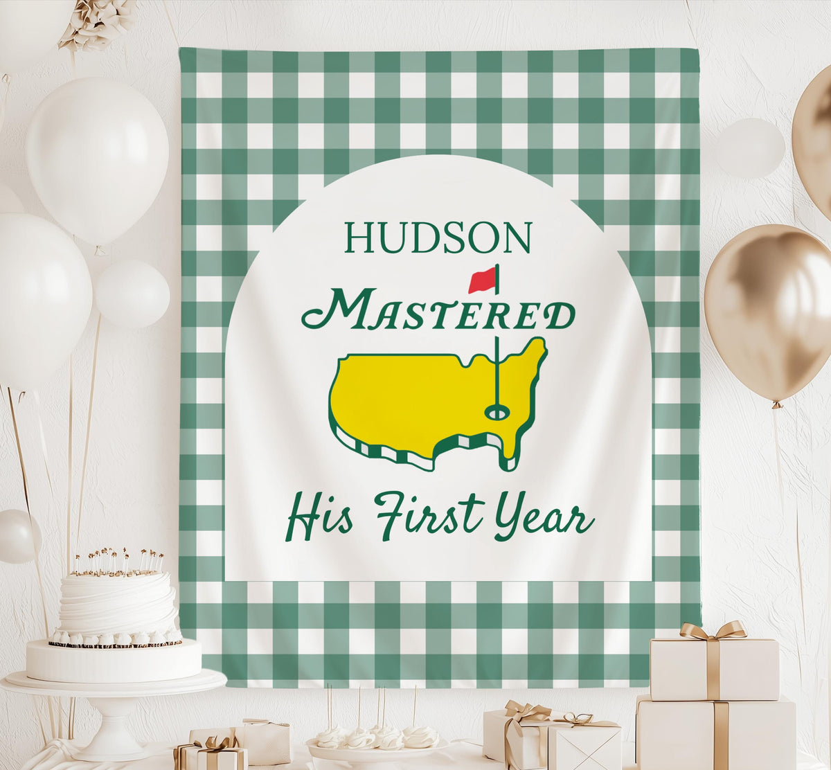 Masters 1st Birthday Party Decor, Masters Birthday Banner, Golf 1st Birthday Backdrop, Mastered First Birthday Banner, Personalized 1st Sign