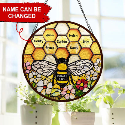 Custom Grandma's Garden Bee, Personalized Stained Glass Window Hanging Suncatcher, Custom Kids Name, Mother's Day Gift, Nana s Blessings