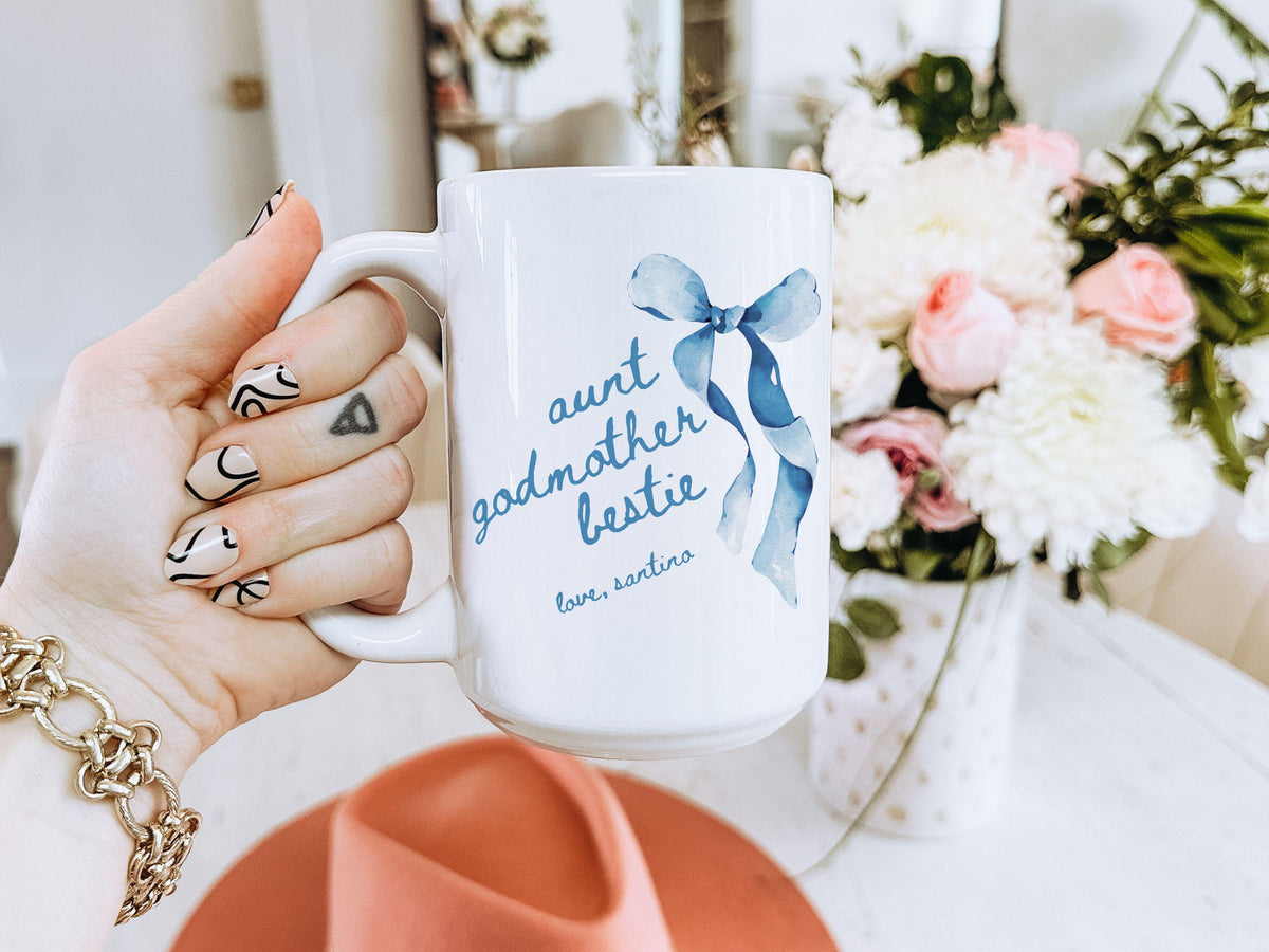 Godmother Proposal Mug Gift Aunt Godmother Bestie Bow Ceramic Mug Gift from Goddaughter Baptism Godmom Gift from Godson Godparent Birthday