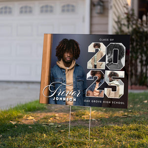 Custom 2025 Senior Yard Signs - 24''x18'' Coroplast Yard Sign with H Stake, Personalized Photo + Name + School, High School Graduating Class